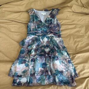 jessica simpson watercolor floral print ruffle dress tiered size 10